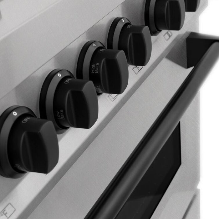 ZLINE Autograph 48 in. Gas Burner/Electric Oven in DuraSnow® Stainless Steel with Matte Black Accents, RASZ-SN-48-MB