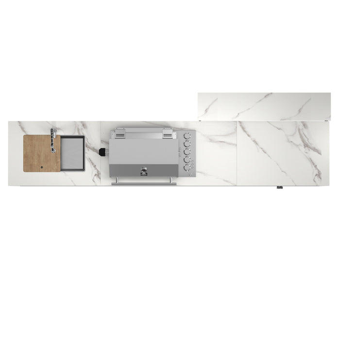 Forno Rimini Outdoor Kitchen: 30" BBQ 62,000 BTU, 4.8 cu.ft. Refrigerators, White Countertops