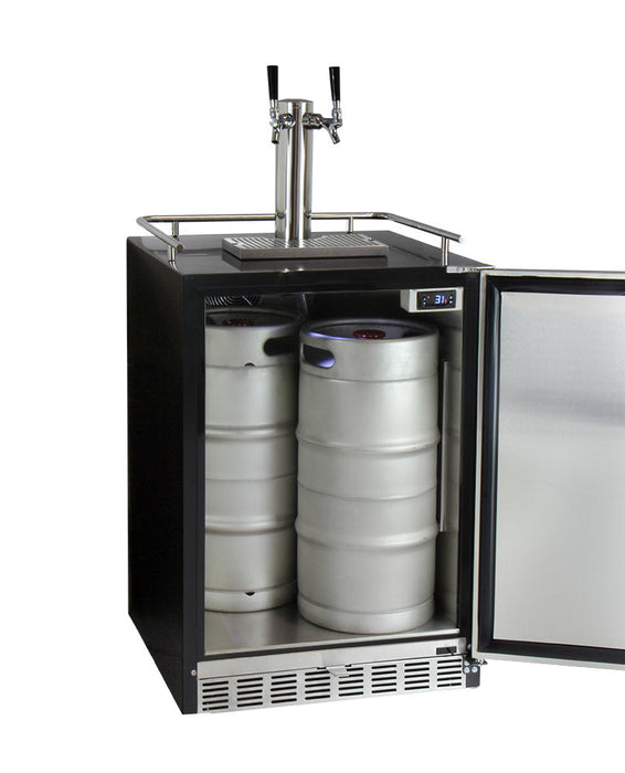 24" Wide Homebrew Dual Tap Black Commercial Built-In Right Hinge Kegerator