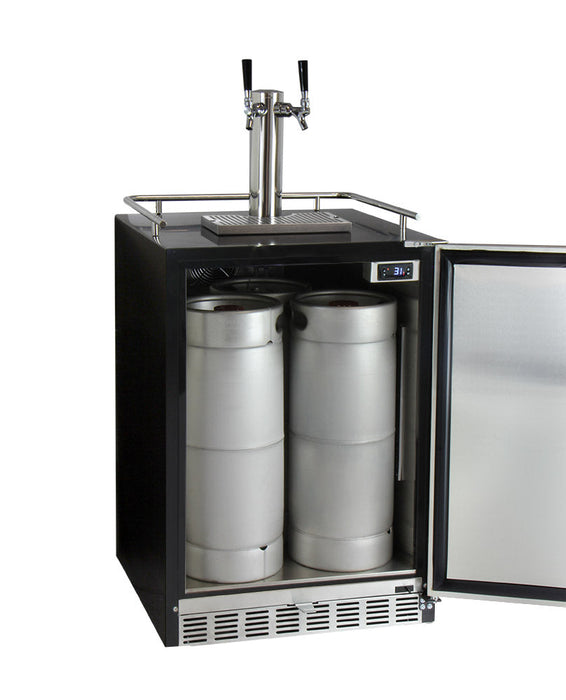 24" Wide Homebrew Dual Tap Black Commercial Built-In Right Hinge Kegerator