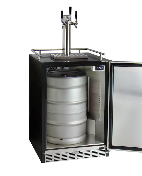 24" Wide Triple Tap Stainless Steel Built-In Left Hinge Digital Kegerator with Kit