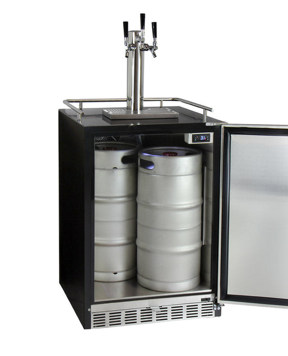 24" Wide Triple Tap Stainless Steel Built-In Left Hinge Digital Kegerator with Kit