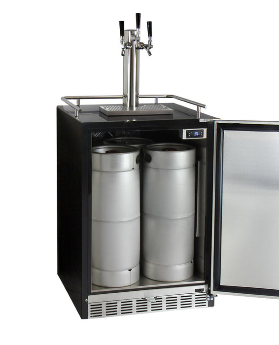 24" Wide Triple Tap Stainless Steel Built-In Left Hinge Digital Kegerator with Kit