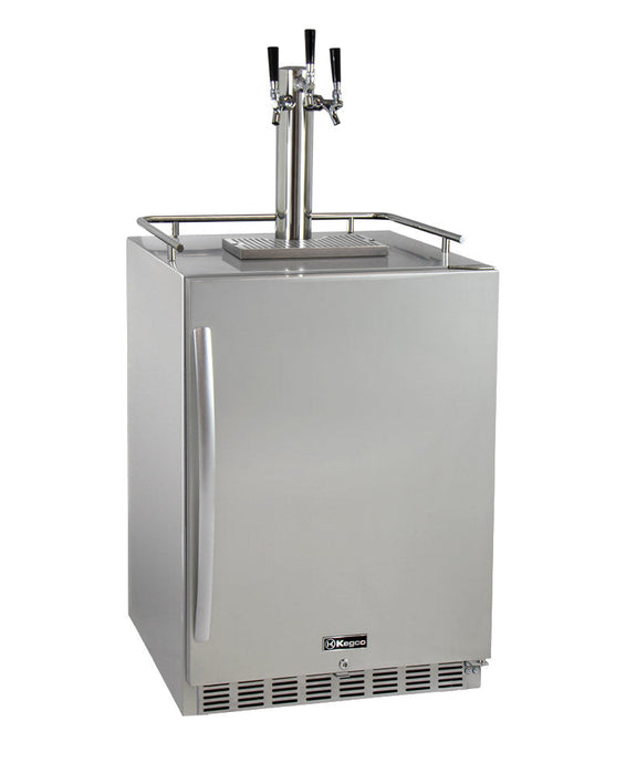 24" Wide Triple Tap All Stainless Steel Outdoor Built-In Right Hinge Kegerator with Kit