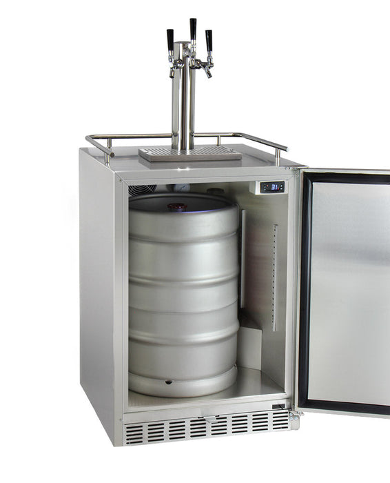 24" Wide Triple Tap All Stainless Steel Outdoor Built-In Right Hinge Kegerator with Kit