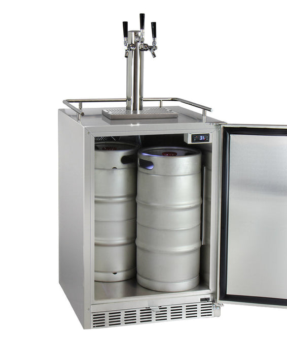 24" Wide Triple Tap All Stainless Steel Outdoor Built-In Right Hinge Kegerator with Kit