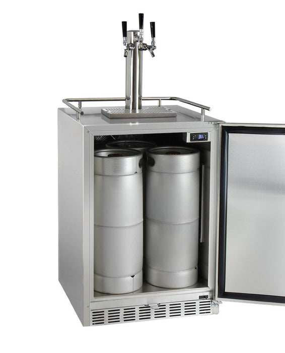 24" Wide Triple Tap All Stainless Steel Outdoor Built-In Right Hinge Kegerator with Kit