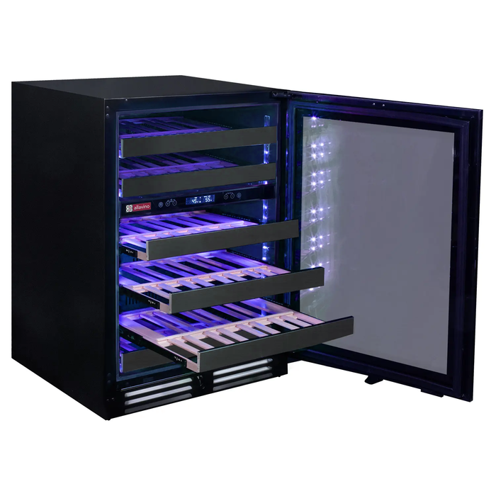 Reserva Series 50 Bottle Dual Zone Undercounter Wine Cooler Refrigerator with Black Stainless Steel Door - Right Hinge