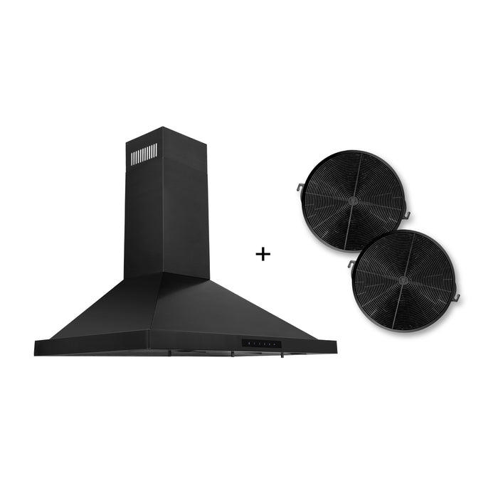 ZLINE 30" Convertible Wall Mount Range Hood in Black Stainless with Charcoal Filters, BSKBN-CF-30