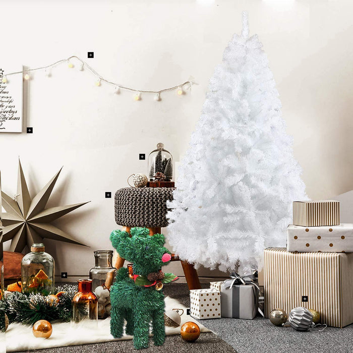 6ft Premium Artificial Christmas Spruce Tree 800 Branch Tips w/Metal Stand and Decoration, White