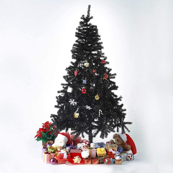 7.8ft Black Halloween Christmas Tree Artificial Pine Tree with 1500 Branch Tips and Decoration, Black