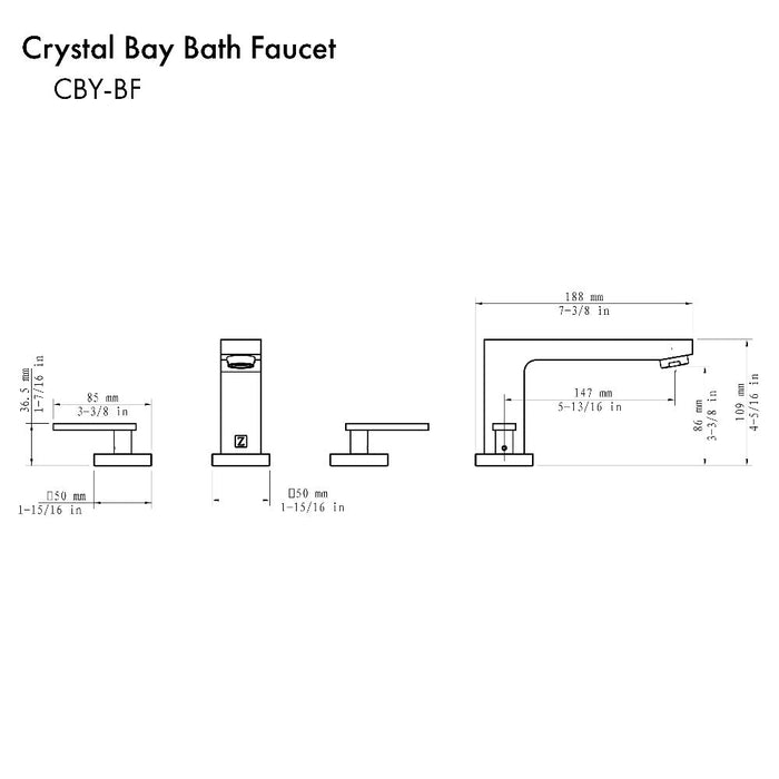 ZLINE Crystal Bay Widespread Bath Faucet in Matte Black (CBY-BF-MB)