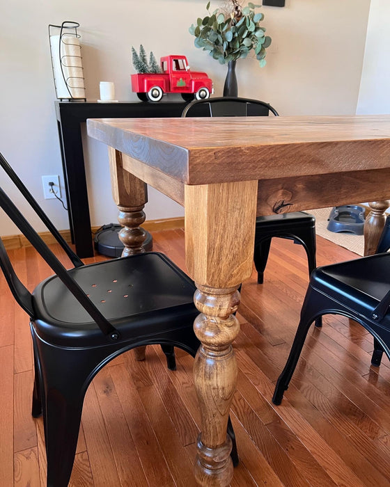 48" L x 36" W Rustic Farm Dining Table with 4 Black Industrial Chairs