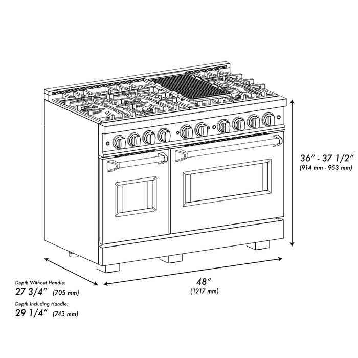 ZLINE 48" 6.7 cu. ft. Classic Double Oven Dual Fuel Range in Stainless Steel with 8 Brass Burners, CDR-BR-48