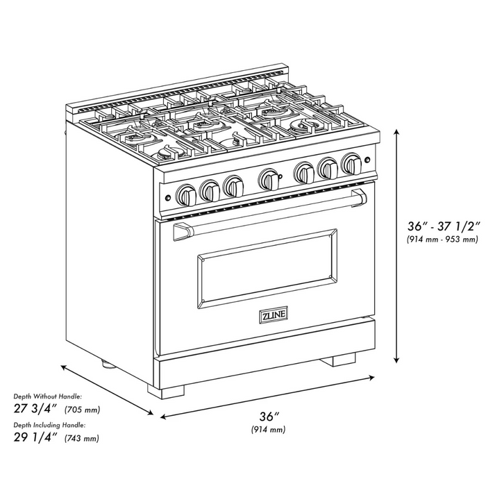 ZLINE Autograph Edition 36" 5.2 cu. ft. Classic Dual Fuel Range with 6 Burners in Black Stainless Steel with Champagne Bronze Accents, CDRBZ-36-CB