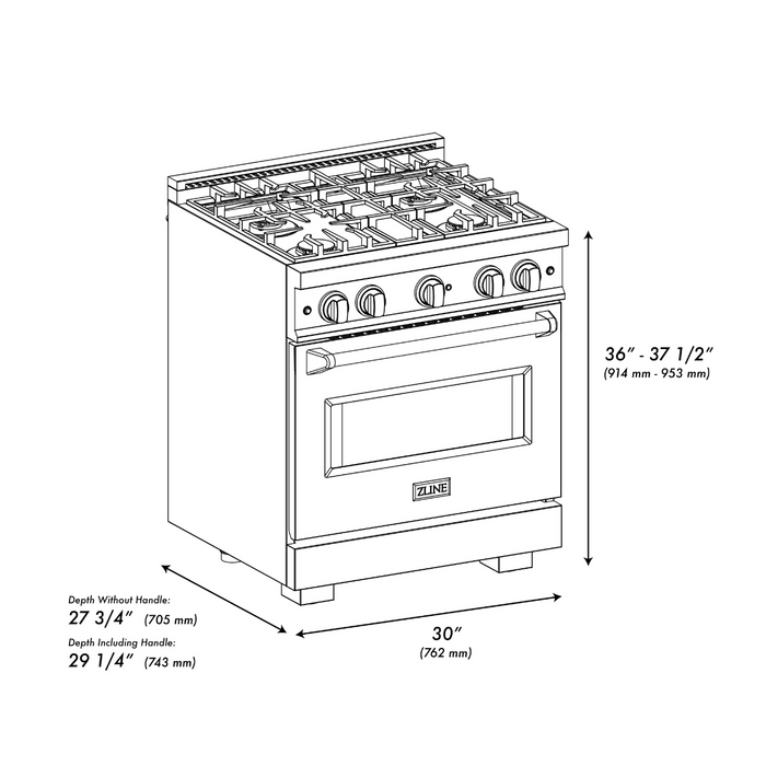 ZLINE 30" 4.2 cu. ft. Classic Gas Range with 4 Burners in Stainless Steel, CGR30