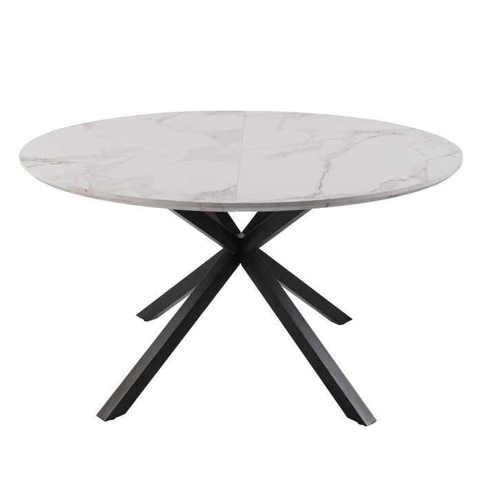 53" Round Mid-Century Modern Wooden Kitchen Dining Table for 4-6 with Solid Metal Leg, Marble Texture