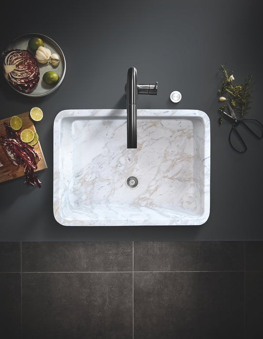 European Sugar Marble Rectangular Farmhouse Sink Semi-Polished (W)12.5" (L)18" (H)5"