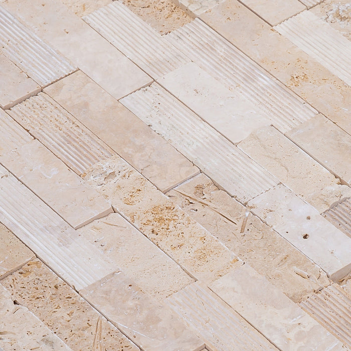 Camden Ivory Ledger 3D Panel 6"x24" Multi Surface Natural Travertine Wall Tile - Belair Collection