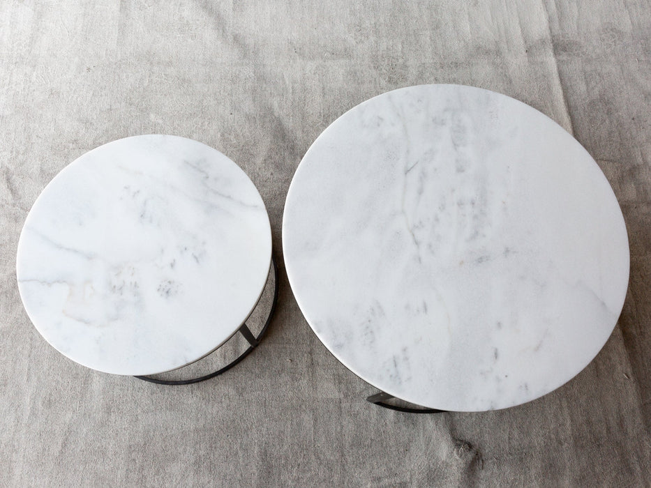 Carrara White Marble Nesting Coffee Table Round Set of 2 Polished