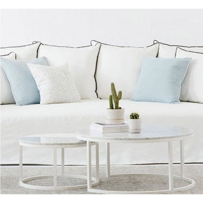 Carrara White Marble Nesting Coffee Table Round Set of 2 Polished