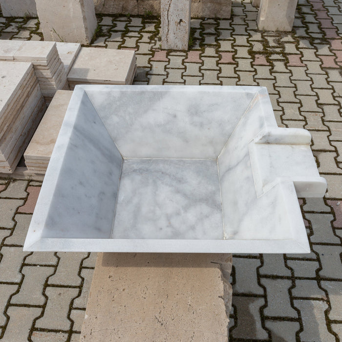 Carrara White Marble Natural Stone Pool Square Cascade Water Bowl - Belair Collection