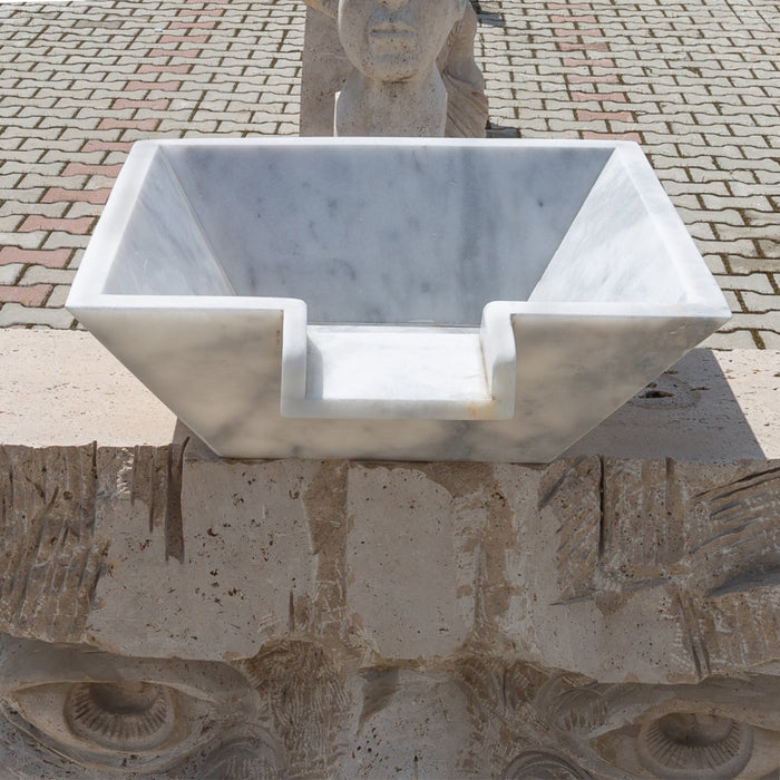Carrara White Marble Natural Stone Pool Square Cascade Water Bowl - Belair Collection