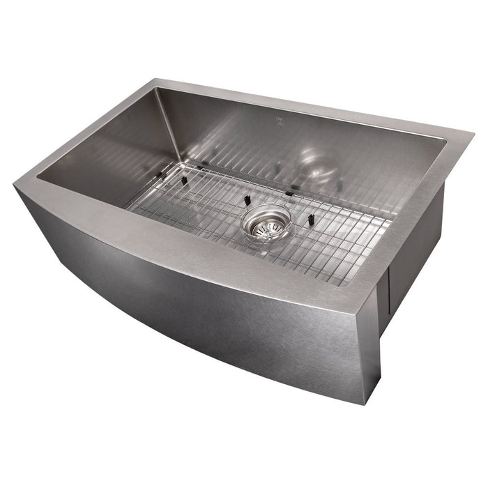 ZLINE Vail 33 in. Farmhouse Apron Mount Single Bowl Stainless Steel Kitchen Sink with Bottom Grid (SAS-33)