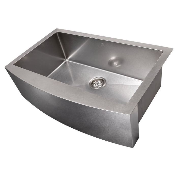 ZLINE Vail 33 in. Farmhouse Apron Mount Single Bowl Stainless Steel Kitchen Sink with Bottom Grid (SAS-33)