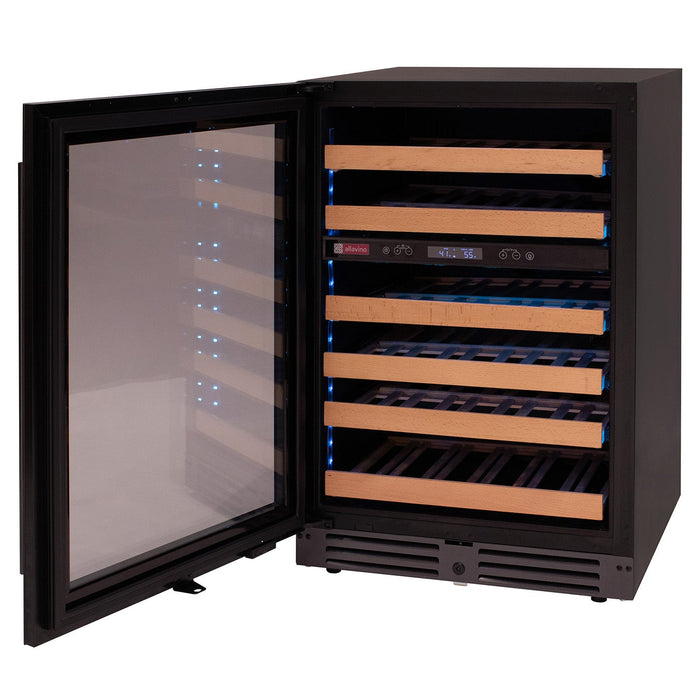 Reserva Series 50 Bottle 34" Tall Dual Zone Left Hinge Black Glass Wine Cooler Refrigerator