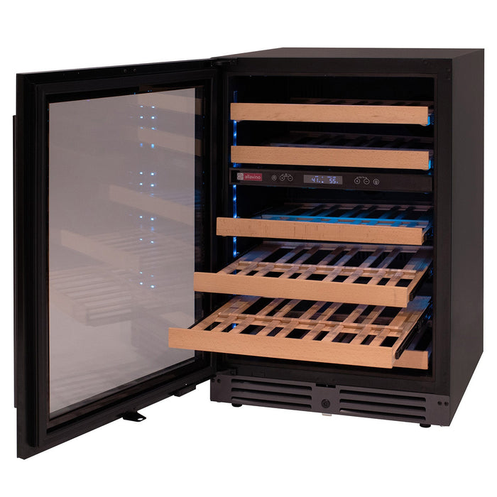 Reserva Series 50 Bottle 34" Tall Dual Zone Left Hinge Black Glass Wine Cooler Refrigerator