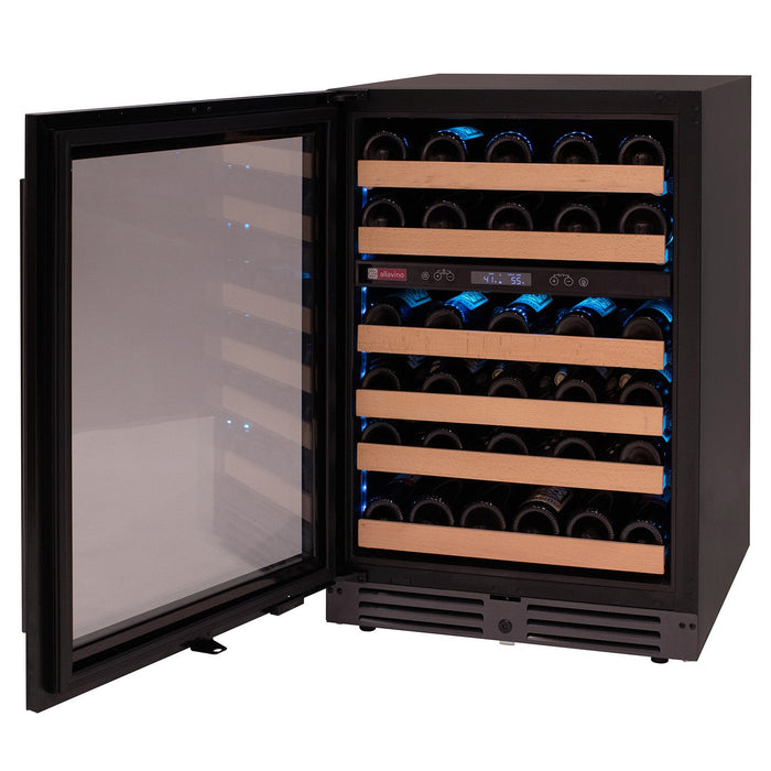 Reserva Series 50 Bottle 34" Tall Dual Zone Left Hinge Black Glass Wine Cooler Refrigerator