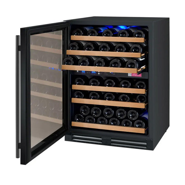 24" Wide FlexCount II Tru-Vino 56 Bottle Dual Zone Black Left Hinge Wine Refrigerator