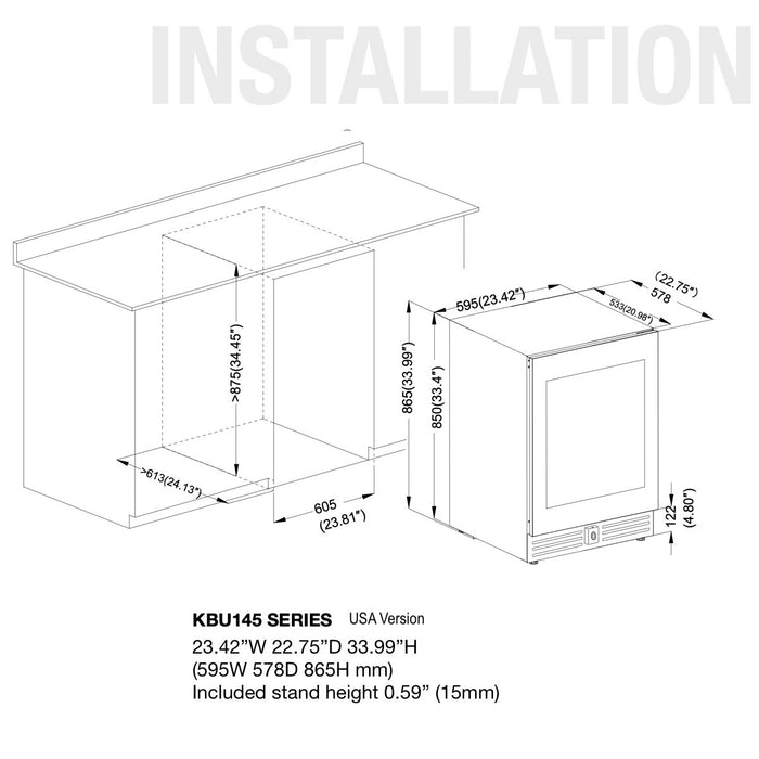 24-Inch Under-Counter Single Zone Wine Cooler with Low-E Glass Door