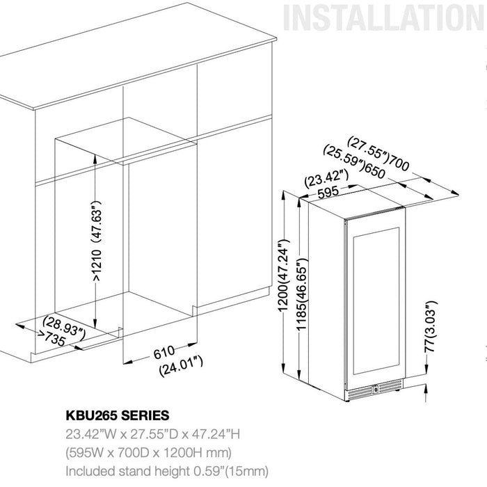 47-Inch Height Single Zone Wine Cooler with Low-E Glass Door