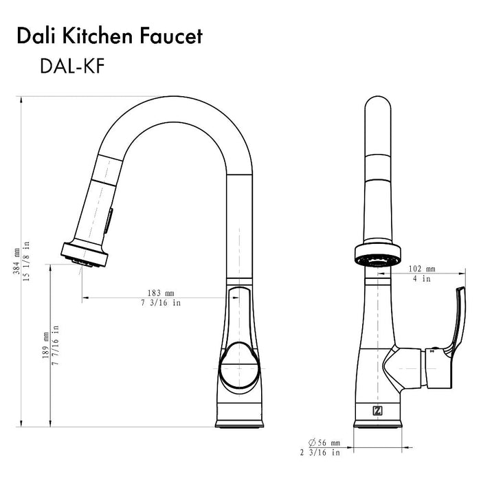 ZLINE Dali Pull Down Single Handle Kitchen Faucet in Chrome (DAL-KF-CH)