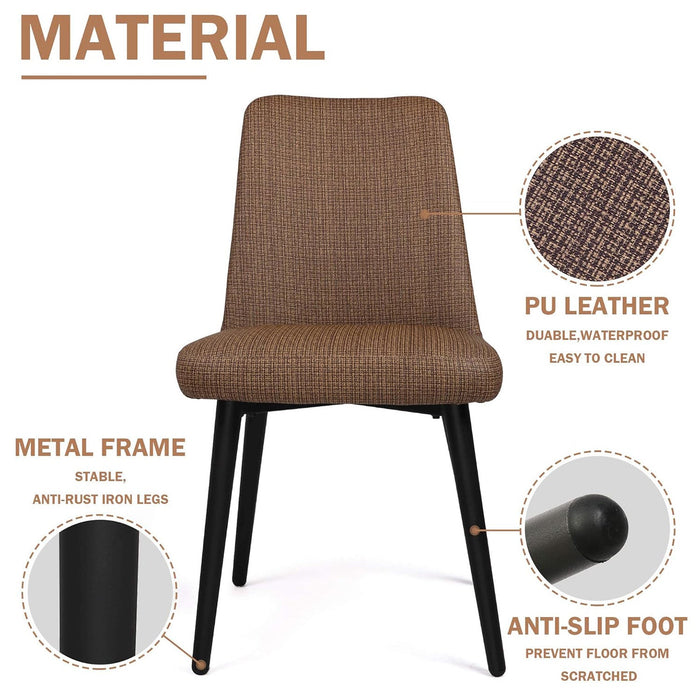 Set of 2 Elegant Modern Dining Chair, Metal Frame Comfortable Leather Vinyl Seat, Coffee