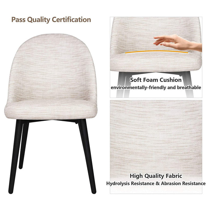 Set of 2 Elegant Modern Dining Chairs, Metal Frame PU Leather Waterproof Kitchen Seat, Cream