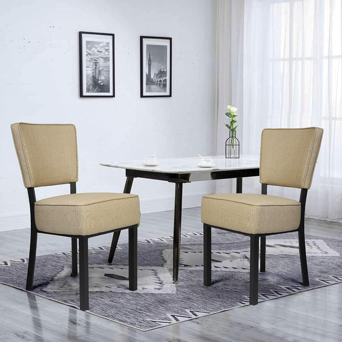 Set of 2 Kitchen Dining Chairs PU Leather Side Chairs with Soft Cushion, Sand Beige