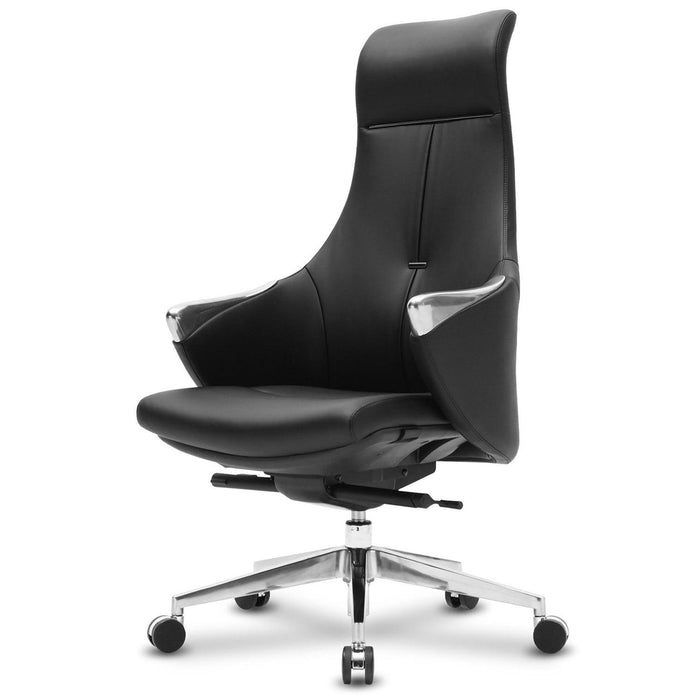 Executive Ergonomic Leather Office Chairs with Tilt and Height Adjustable, Black With Headrest