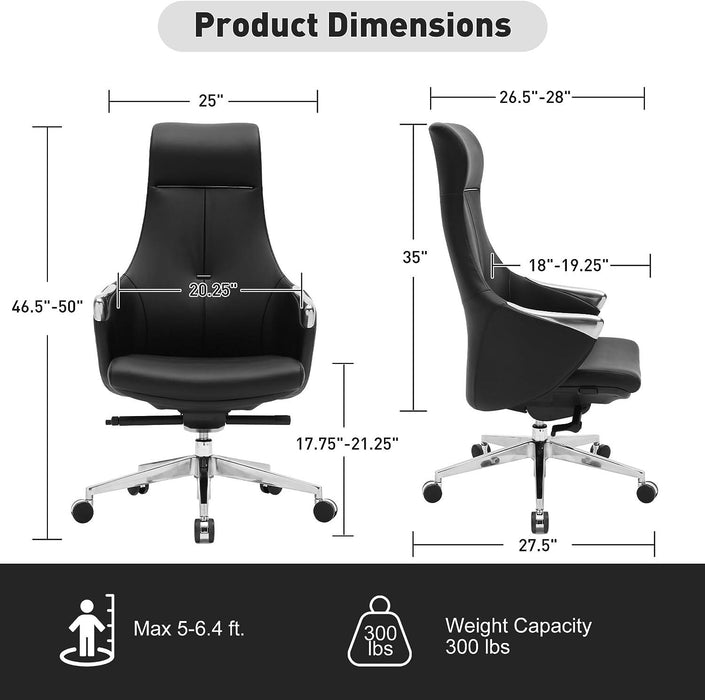 Executive Ergonomic Leather Office Chairs with Tilt and Height Adjustable, Black With Headrest