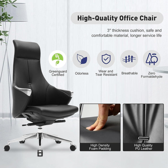 Executive Ergonomic Leather Office Chairs with Tilt and Height Adjustable, Black With Headrest