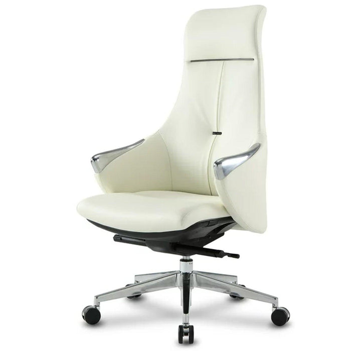 Executive Ergonomic Leather Office Chairs with Tilt and Height Adjustable, White With Headrest