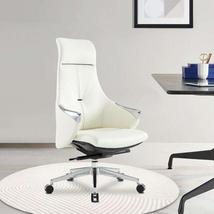 Executive Ergonomic Leather Office Chairs with Tilt and Height Adjustable, White With Headrest