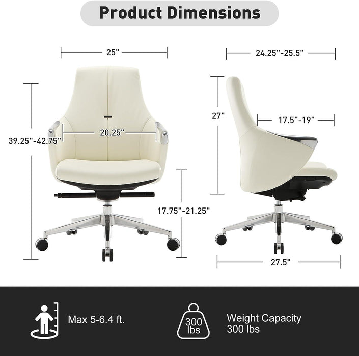 Executive Ergonomic Leather Office Chairs with Tilt and Height Adjustable, White