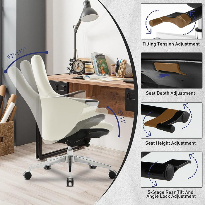 Executive Ergonomic Leather Office Chairs with Tilt and Height Adjustable, White