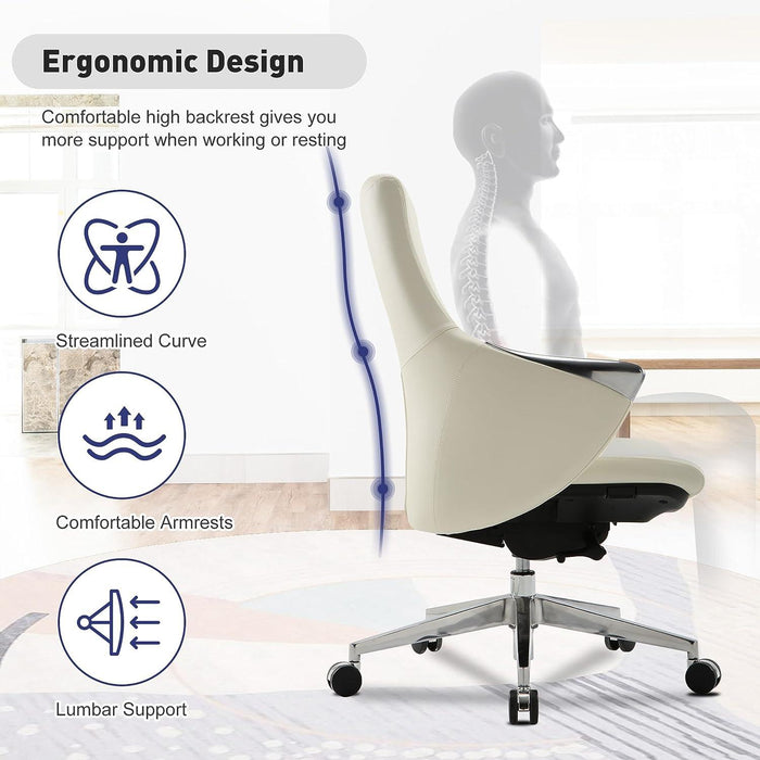 Executive Ergonomic Leather Office Chairs with Tilt and Height Adjustable, White