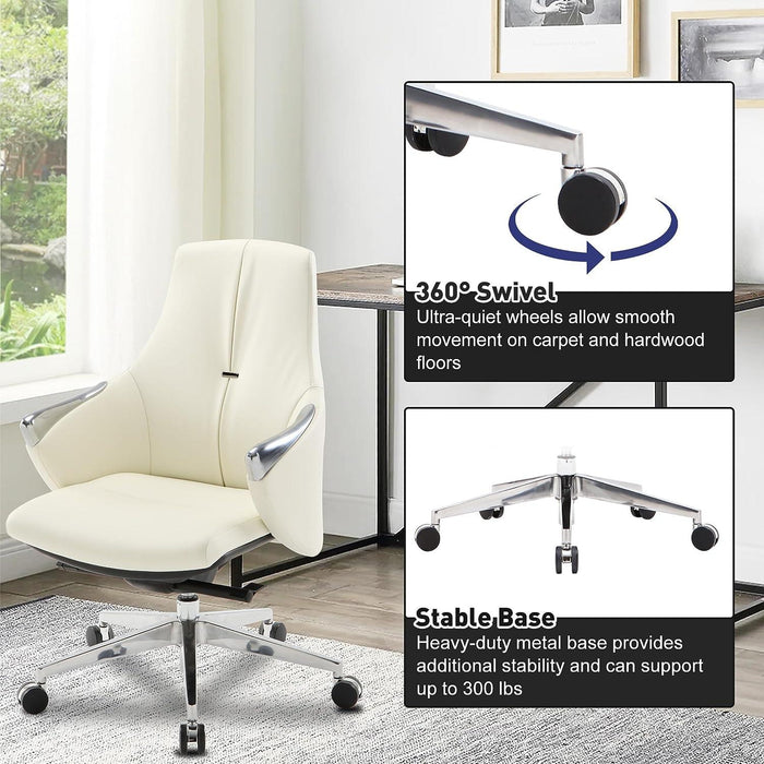 Executive Ergonomic Leather Office Chairs with Tilt and Height Adjustable, White