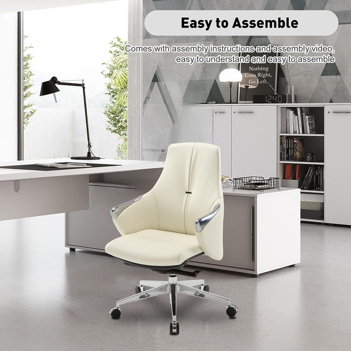 Executive Ergonomic Leather Office Chairs with Tilt and Height Adjustable, White