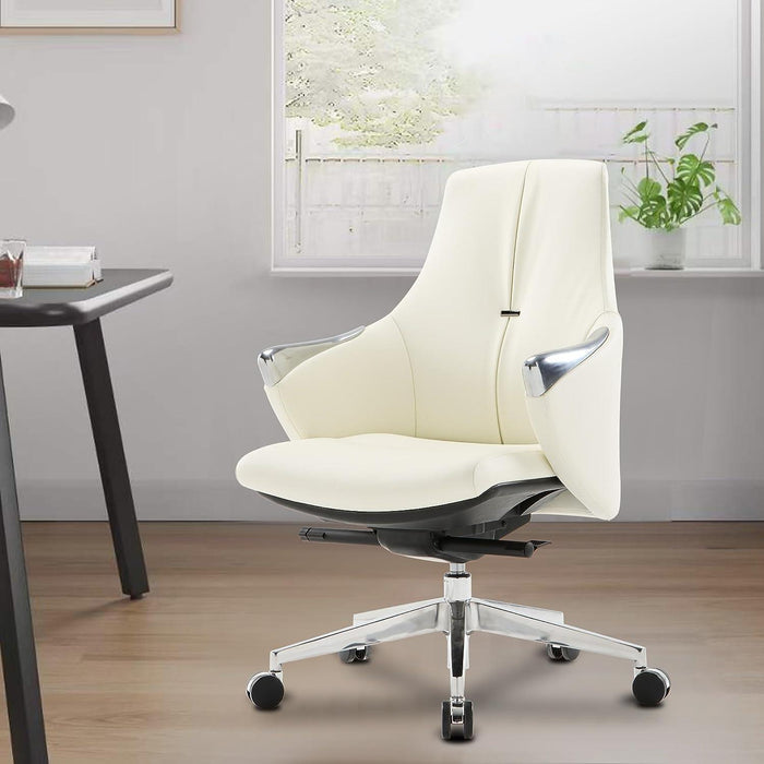 Executive Ergonomic Leather Office Chairs with Tilt and Height Adjustable, White